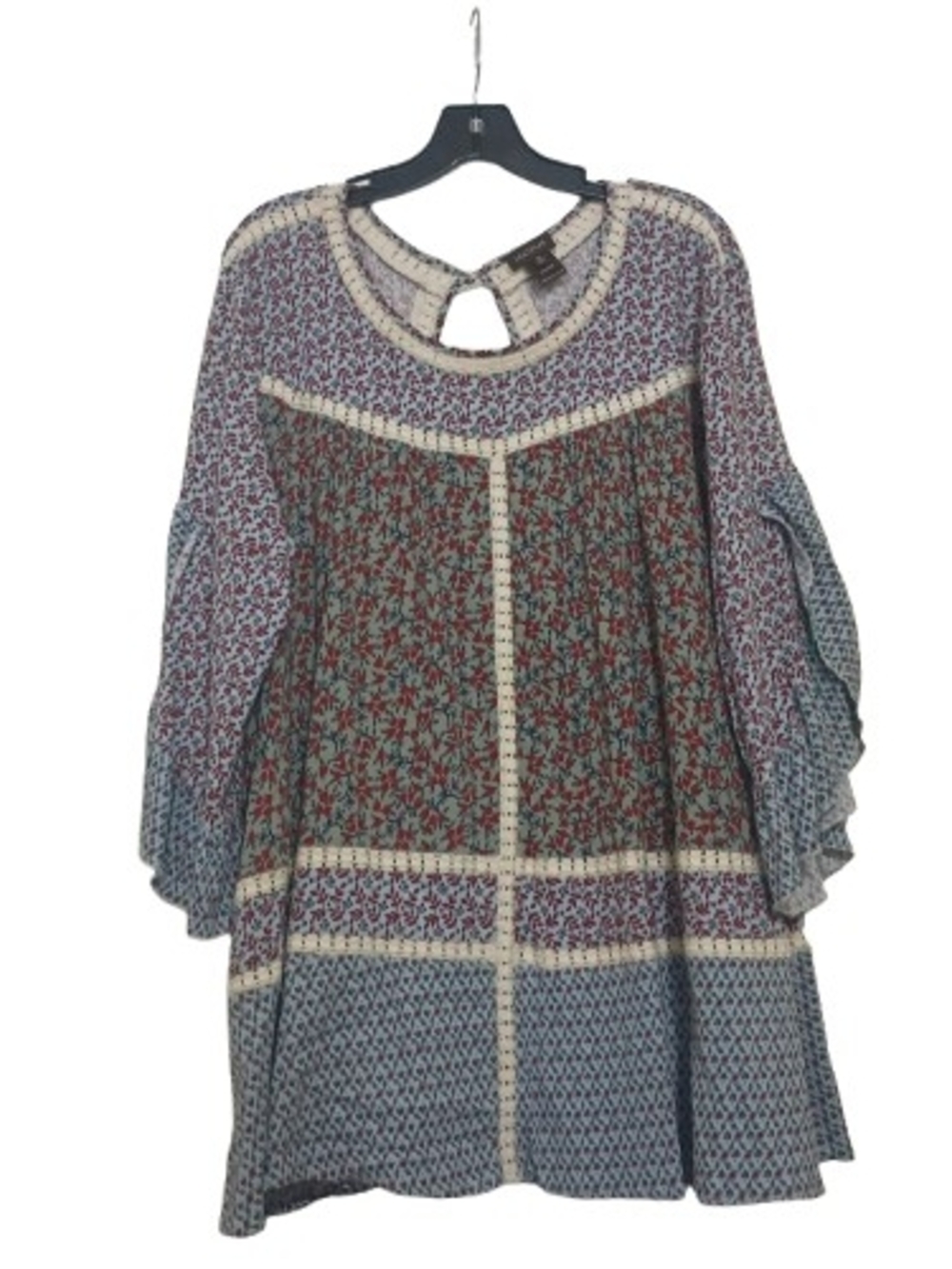 Boho Floral Patchwork Print Cottage Fairy Blouse 1X Festival Romantic - Picture 3 of 12